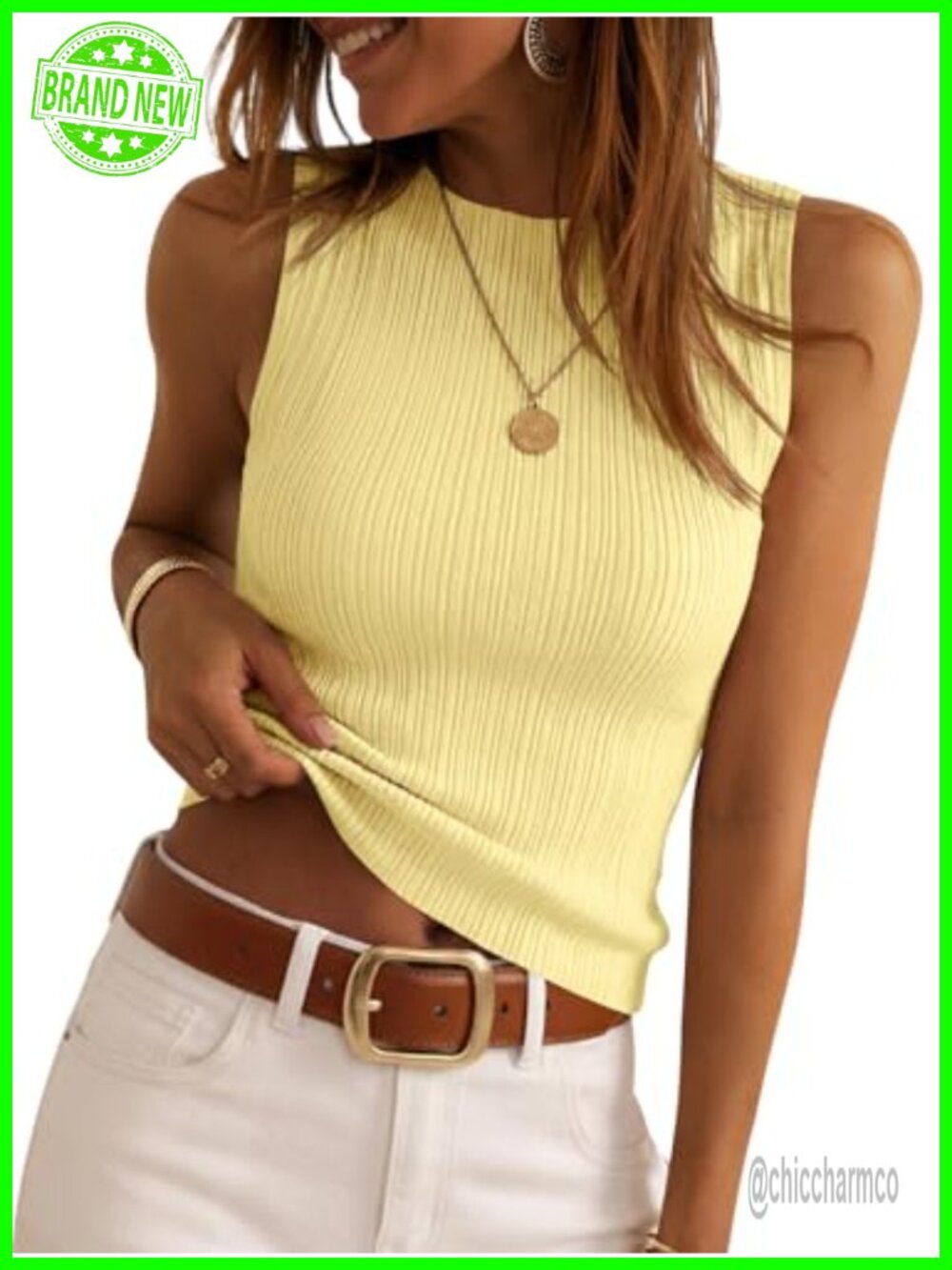 Women Ribbed Knit Sleeveless Sweater Vest Slim Fit Crew Neck Tank Top